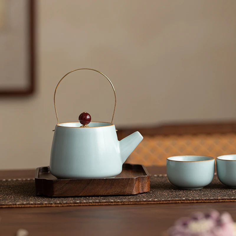 汝窑天青提梁泡茶壶单个家用办公喝茶个人专用泡茶壶2025新款中式