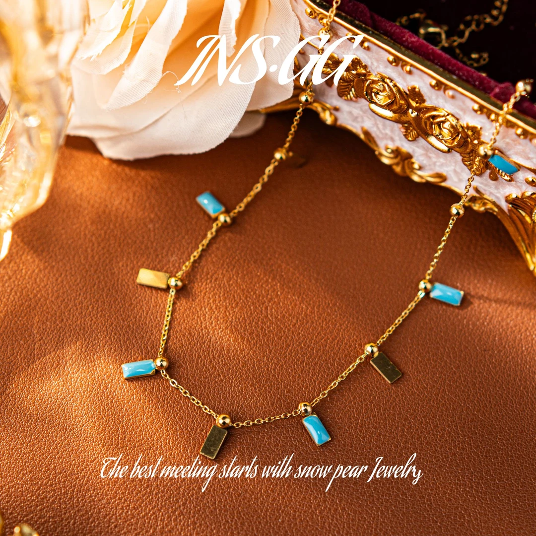 钛钢项链 【INS · GG】钢 ♠ 蓝色片片轻奢个性 DCX2679 项链·中长