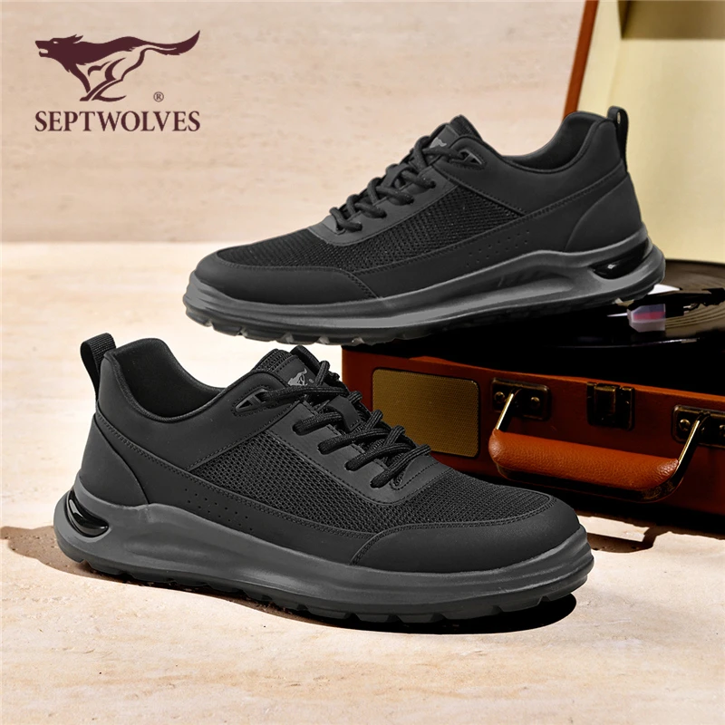 七匹狼男鞋2025新款秋季轻薄透气黑色运动鞋男百搭休闲网面跑步鞋