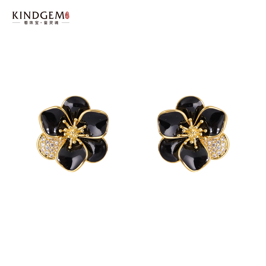 铜合金锆石耳饰 轻奢时尚高级感黑色花朵耳环 BZ59XQEC-15110
