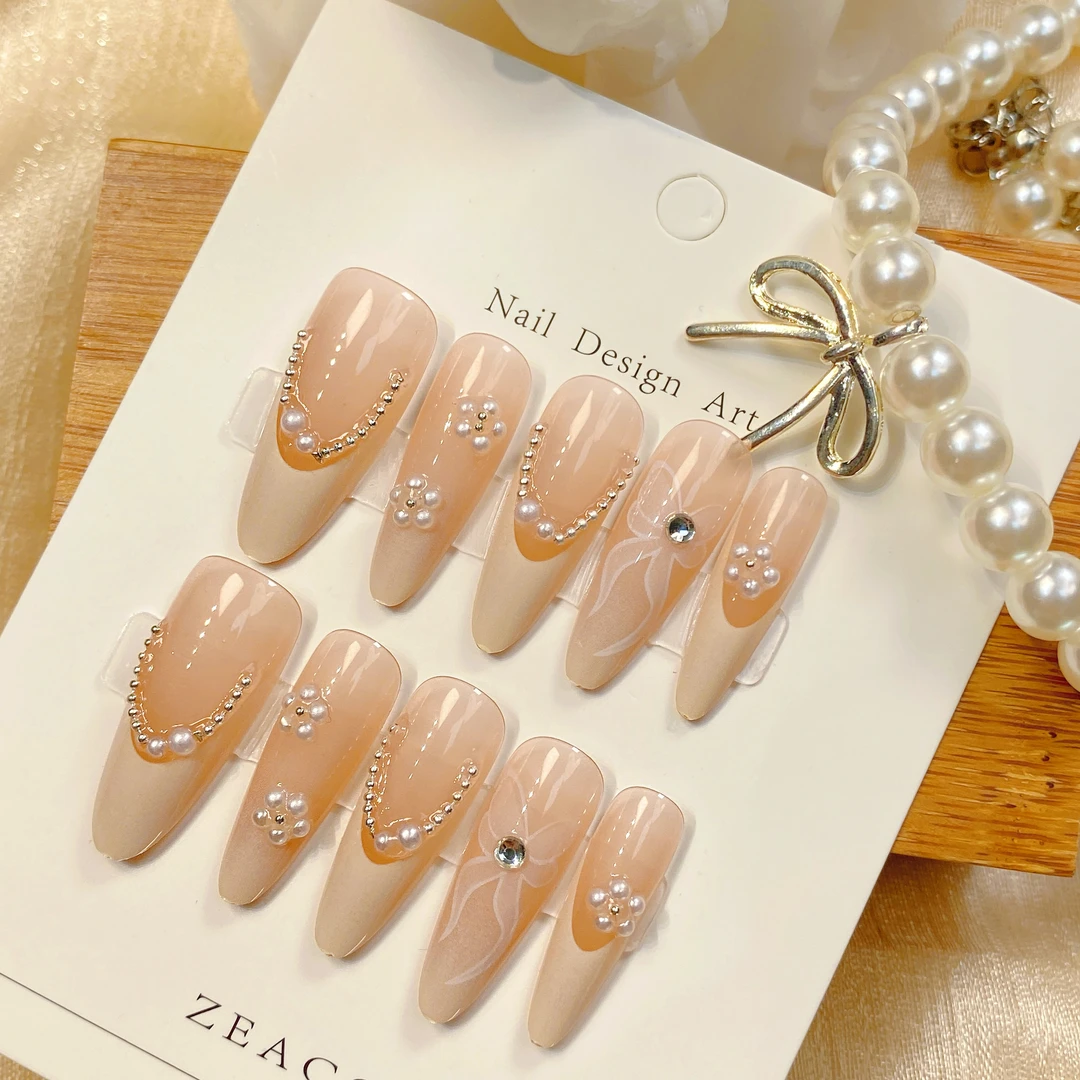 ZEACO穿戴甲裸色猫眼钻款长款