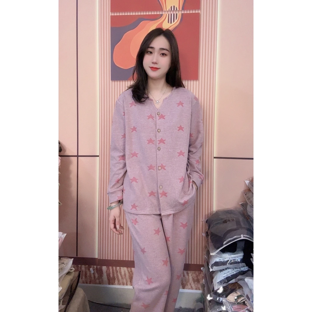 睡衣女冬季新款羊绒长袖长裤韩版甜美时尚家居服套装(粉色星星)