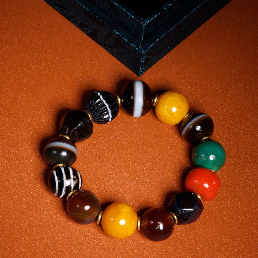 多宝手串-蓝松/绿松/红玉髓/蜜蜡/药师珠/糖球/-尺寸：16+mm