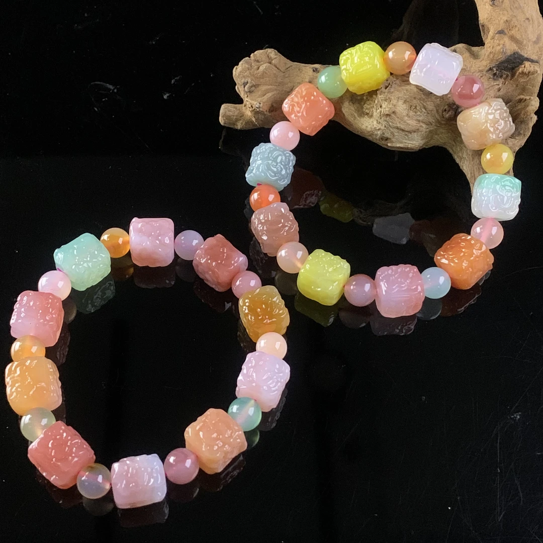 S7786（玉姐）七彩神石盐源玛瑙多彩桶珠手串-多样性只发一件