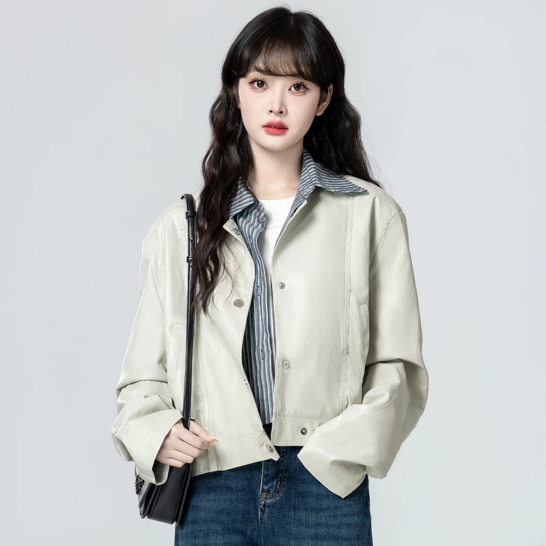 美式复古PU皮衣外套女春秋2025秋季新款假两件机车皮夹克短款上衣