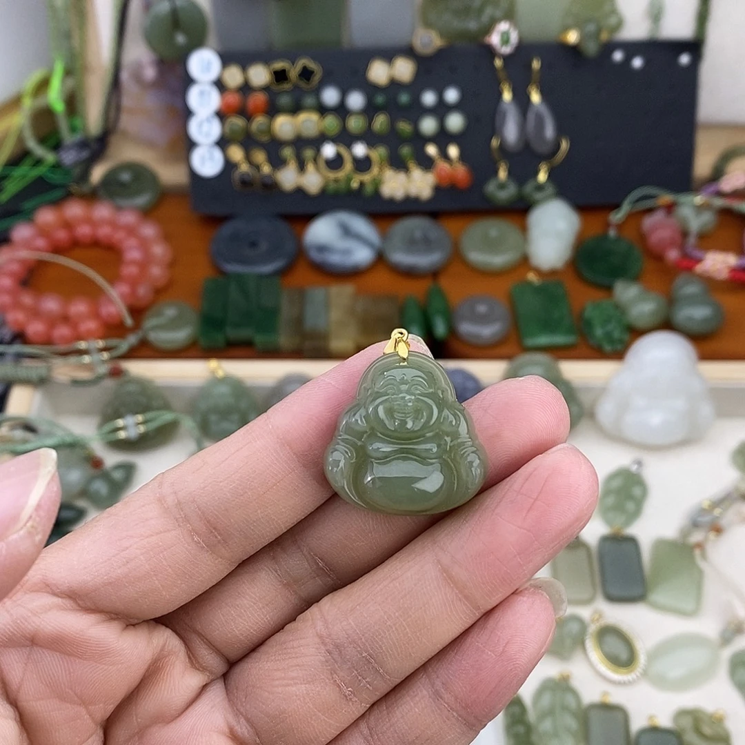 和田玉银S925镶嵌吊坠(不含链)