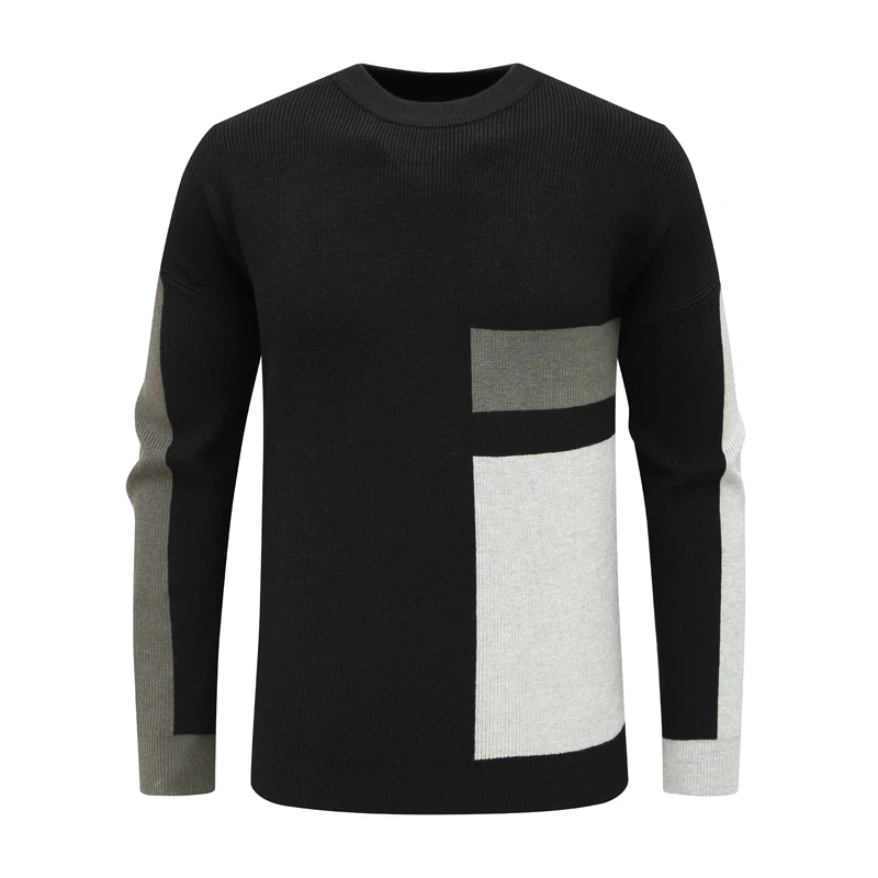 H1181恩男式春秋长袖T恤 圆领套头休闲商务上衣 黑色