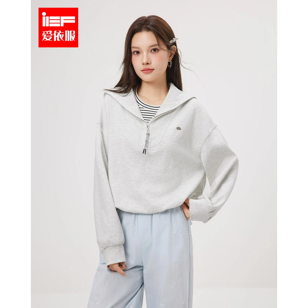 IEF/爱依服2025春季新款韩版简约休闲风假两件设计通勤百搭卫衣