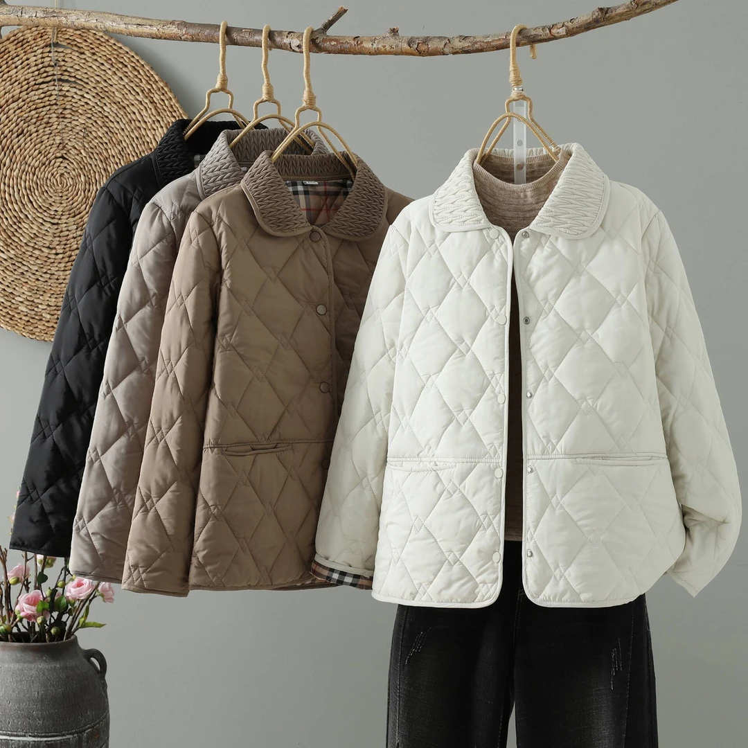 秋冬新款轻薄小棉袄中年女士小翻领棉衣纯色时尚棉服#922