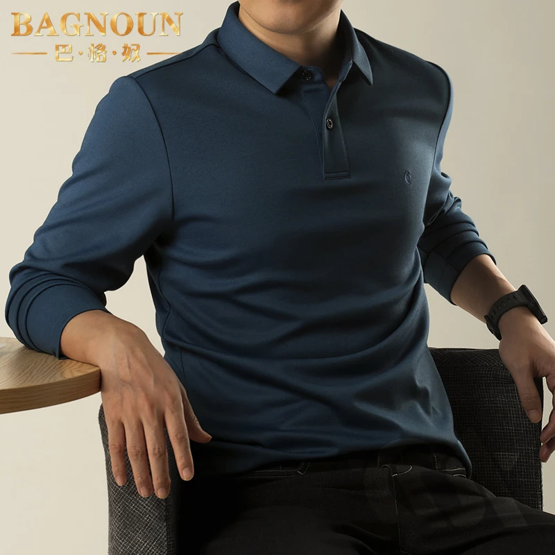 巴格奴Polo衫男士秋季新款时尚高端商务通勤休闲中年爸爸长袖上衣