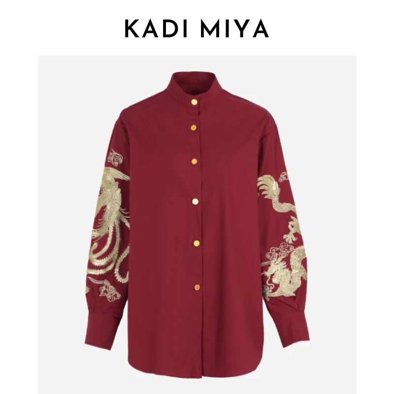 KADIMIYA国风龙凤刺绣衬衫立领单排扣中式高级感宽松衬衣女