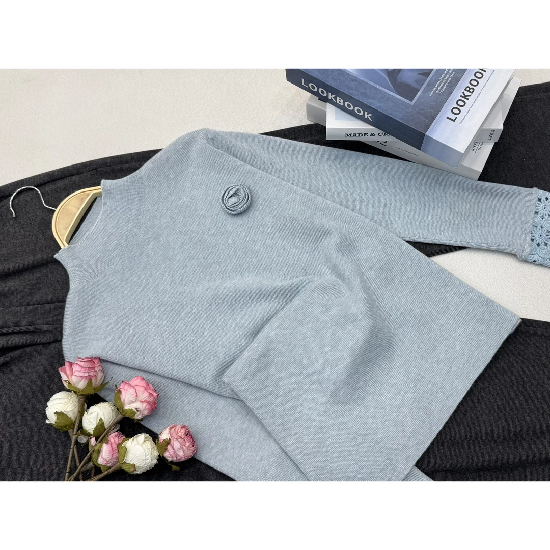 【蓝色玫瑰套头】早秋新款时尚长袖针织上衣QC5951