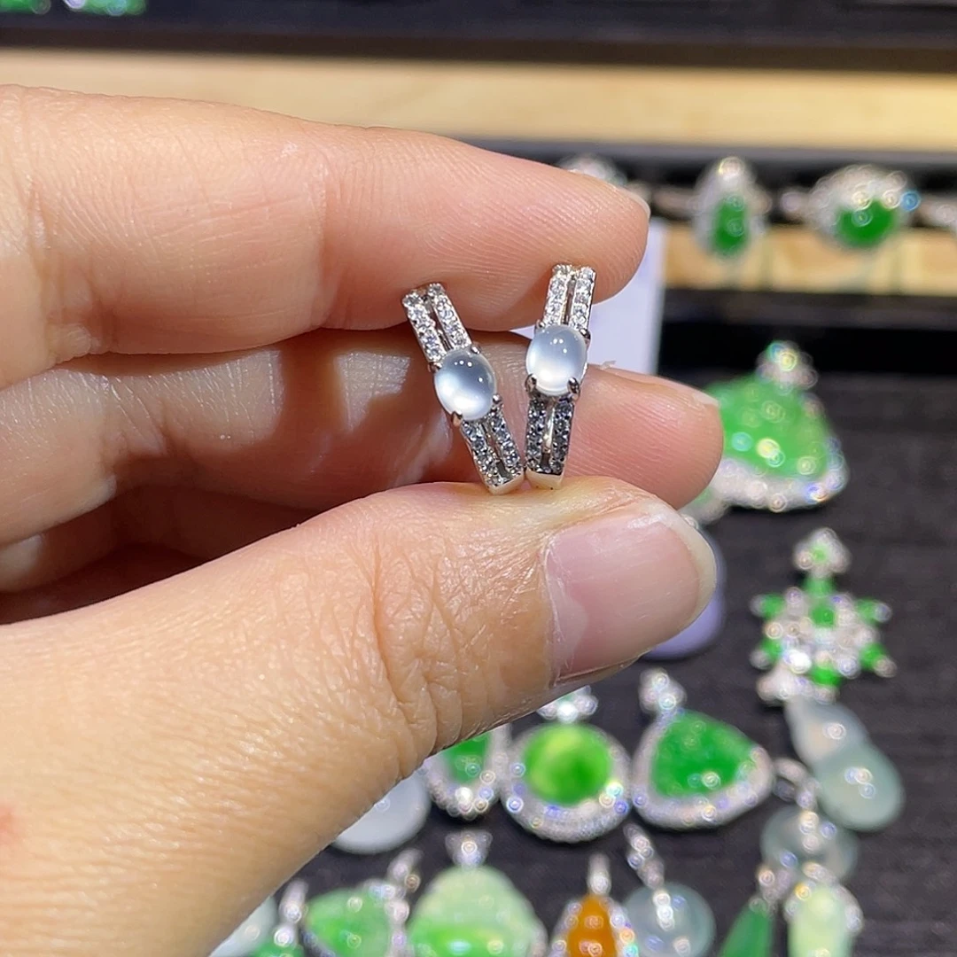 翡翠银S925镶嵌耳饰