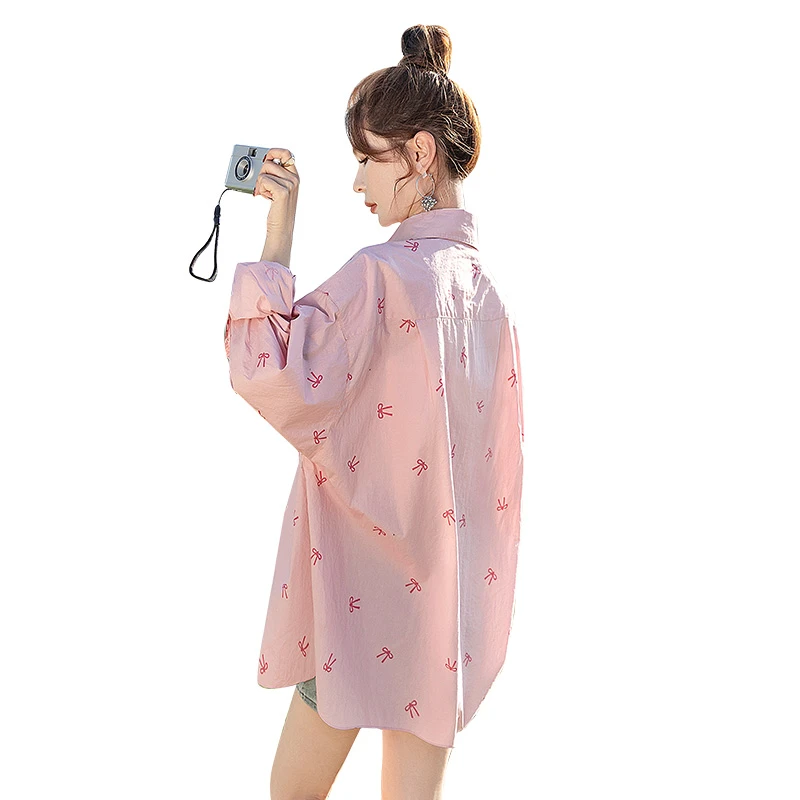 丝柏舍2025春装新款女翻领长袖宽松休闲中长款印花衬衫S51R0442C