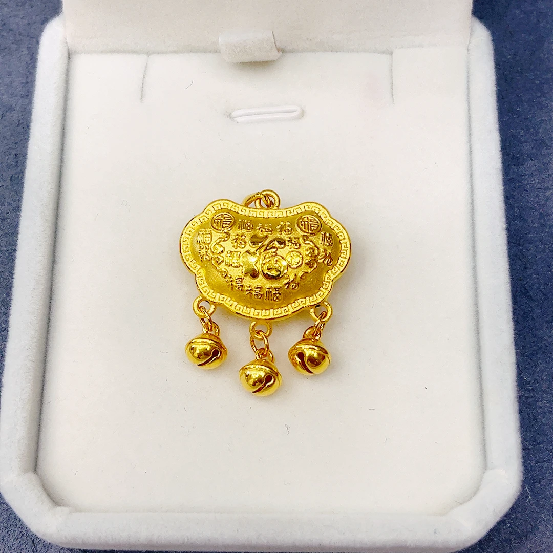 足金999金锁吊坠➕4金珠