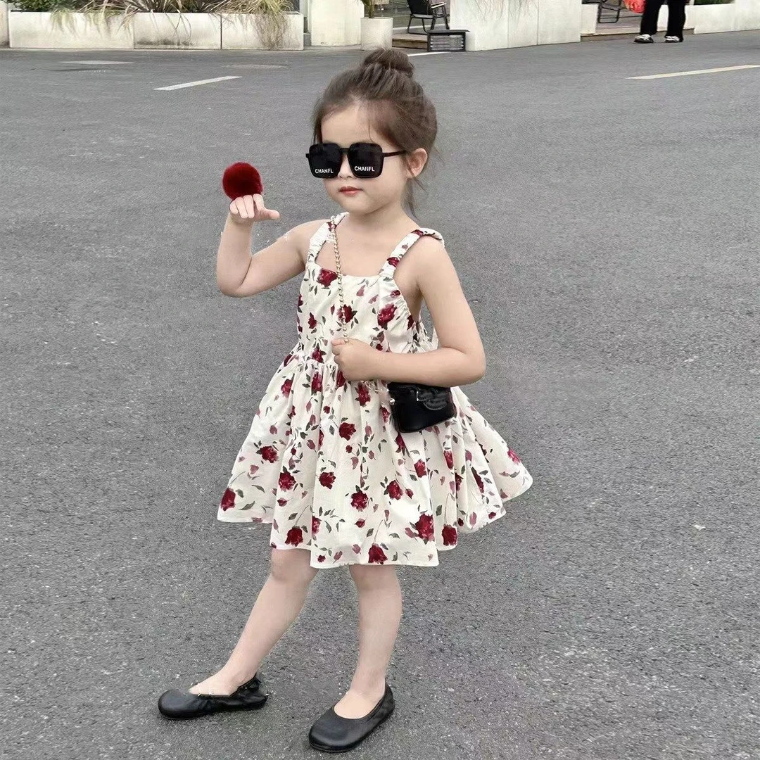 原创童装女童连衣裙2025新款女孩夏季洋气吊带裙小宝宝纯棉公主裙