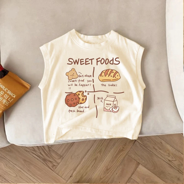 儿童无袖t恤夏季男女童纯棉小宝宝男童百搭可爱卡通印花韩版上衣T