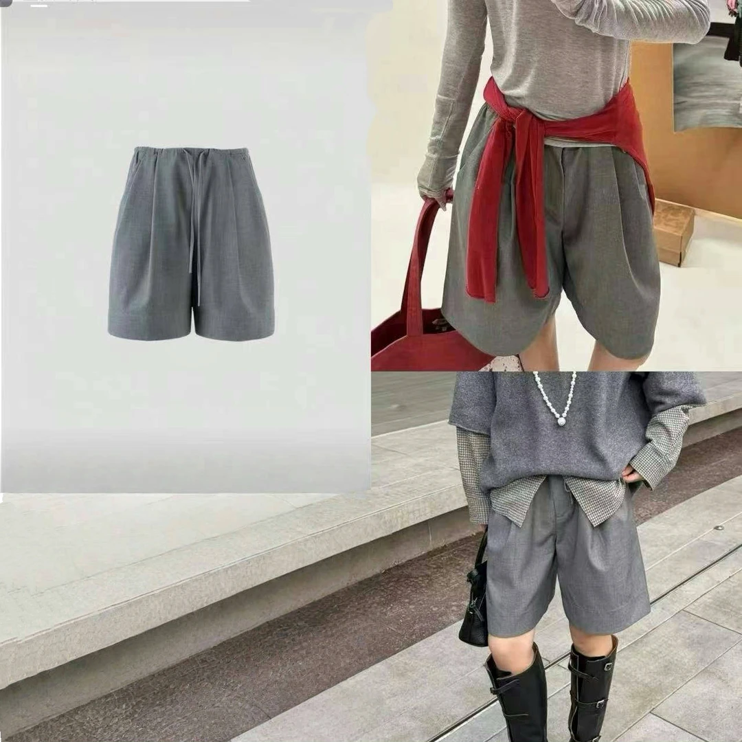 现货YOE25新款设计师品牌灰色慵懒老钱百搭休闲松紧腰短裤