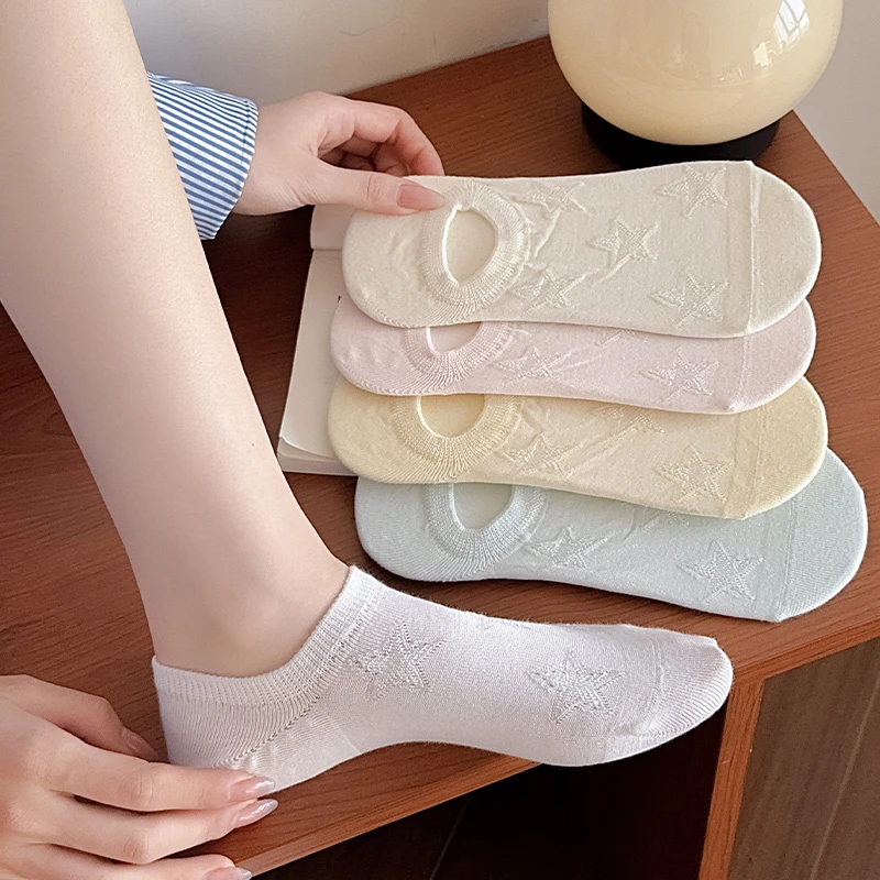 星星袜子女夏季薄款船袜ins潮纯色无骨超薄浅口隐形短袜防滑不掉