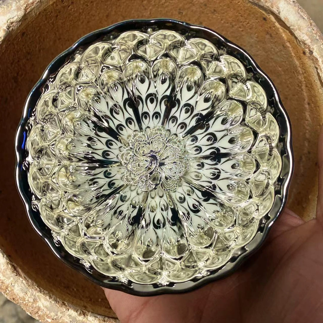 手工茶器 冰清玉洁银孔雀主人杯