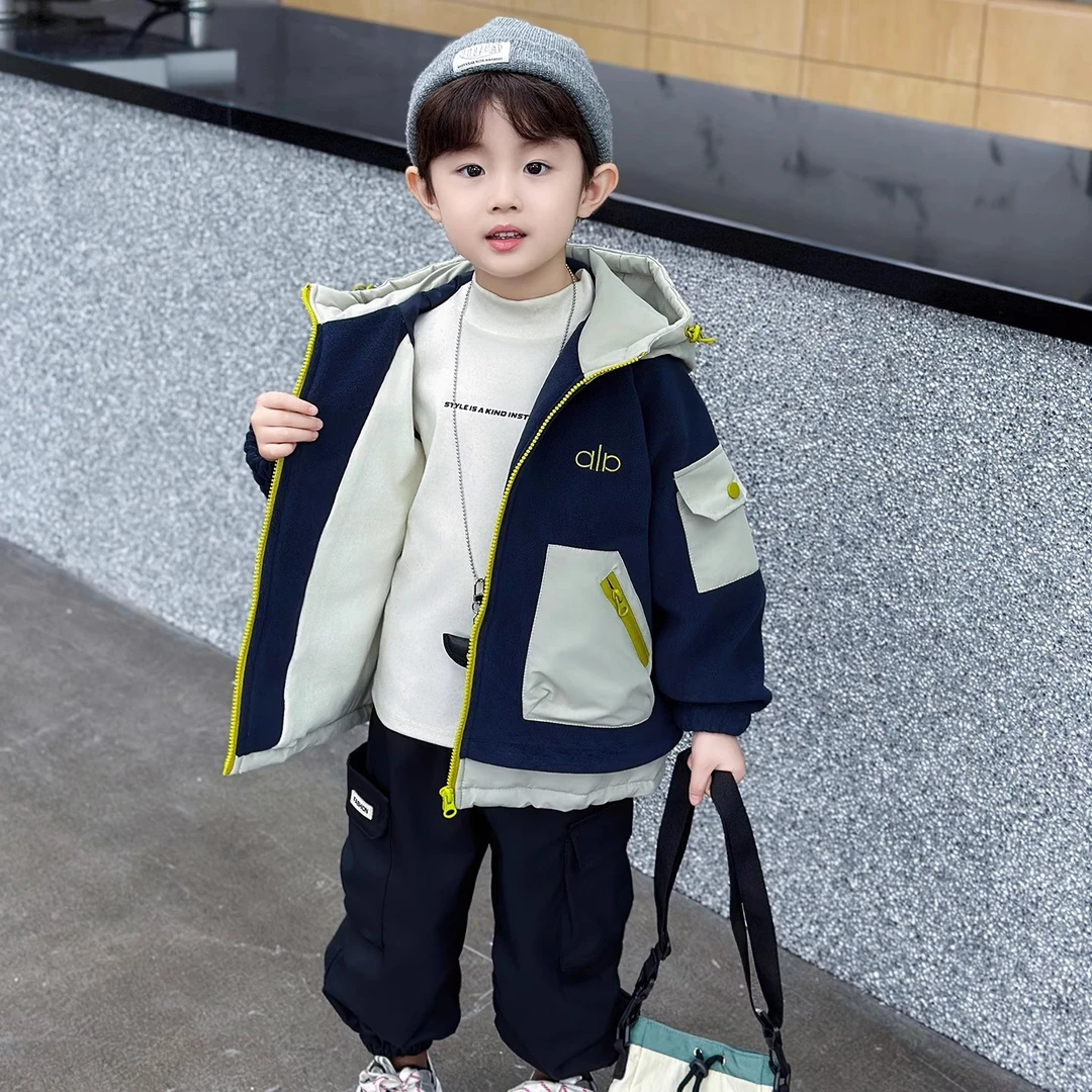 男童加绒外套秋冬装2025新款儿童酷帅奥粒绒加厚上衣男孩冬季棉服