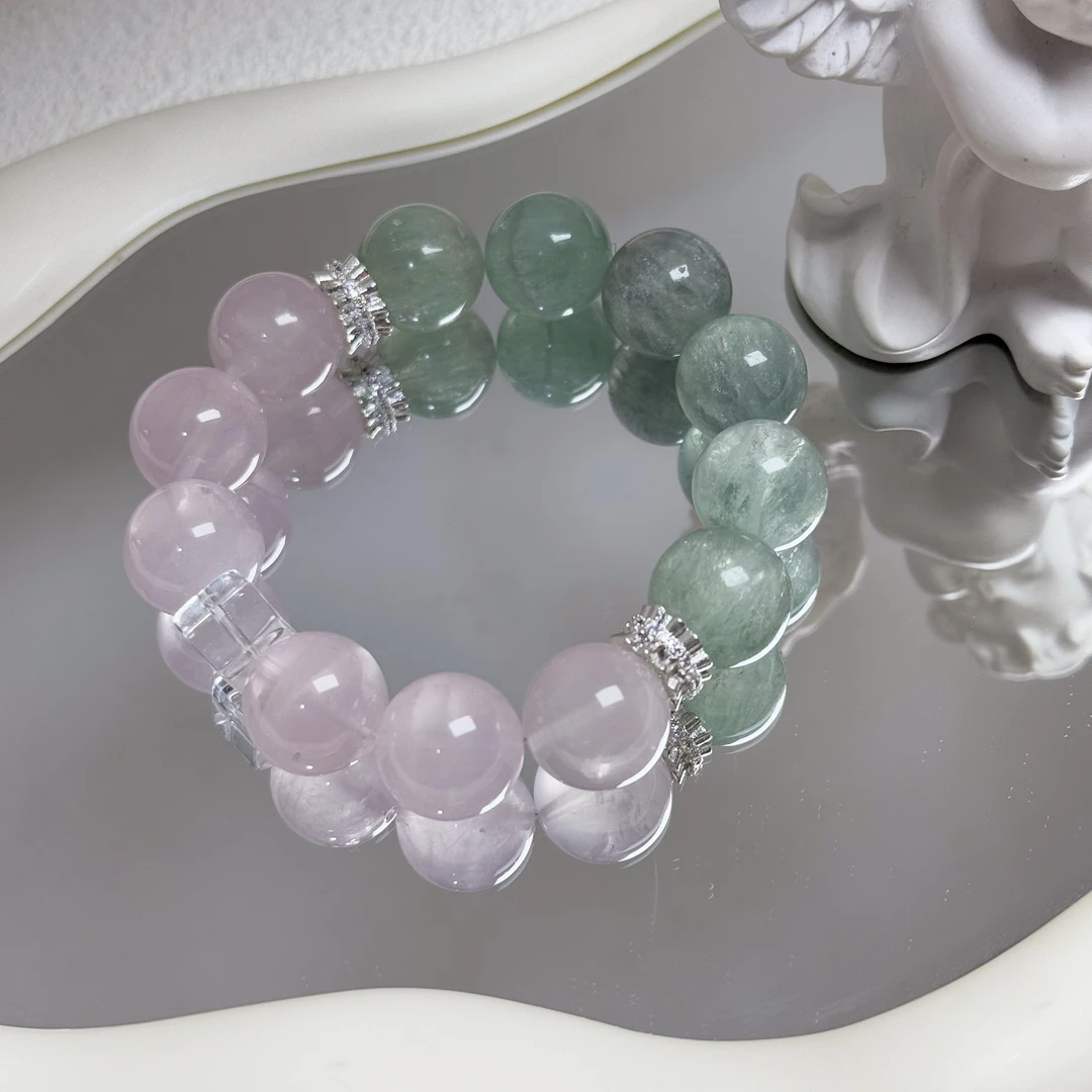 【睡莲】天然粉水晶➕绿萤石大点位设计款手串15mm+多样性发一Y132