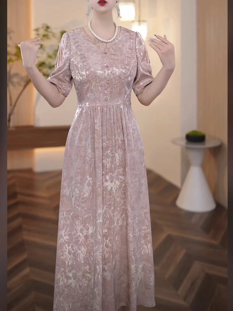 【连衣裙】25126夏季穿搭时尚大气收腰修身显气质蕾丝显瘦连衣裙