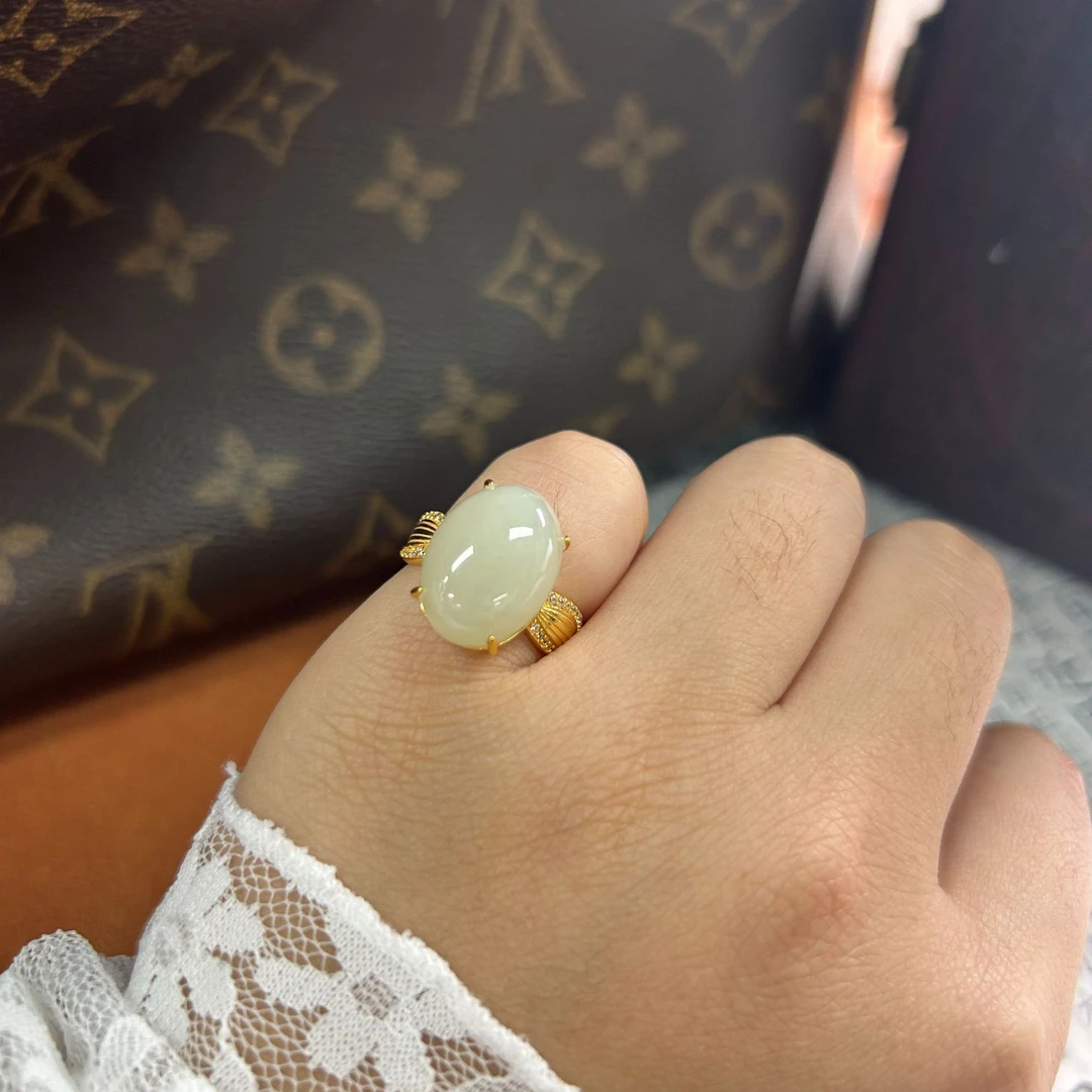 【凰一品】和田玉晴水蛋面戒指s925银