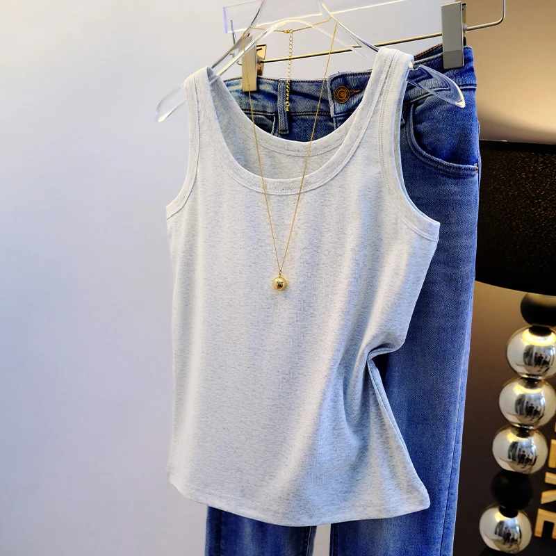 灰色吊带背心女款内搭2025新款夏季无袖打底遮副乳防走光上衣