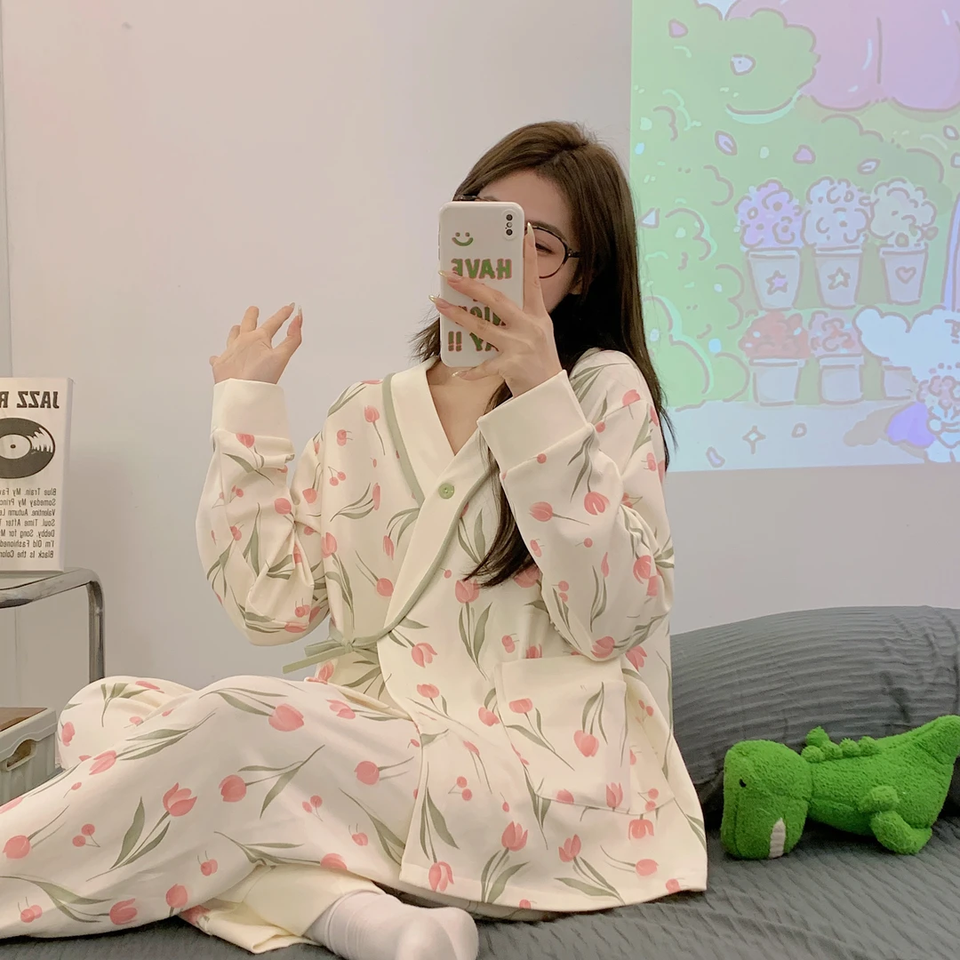 【云感棉】春夏长袖款产后月子服气质产妇家居服怀孕期孕妇哺乳衣