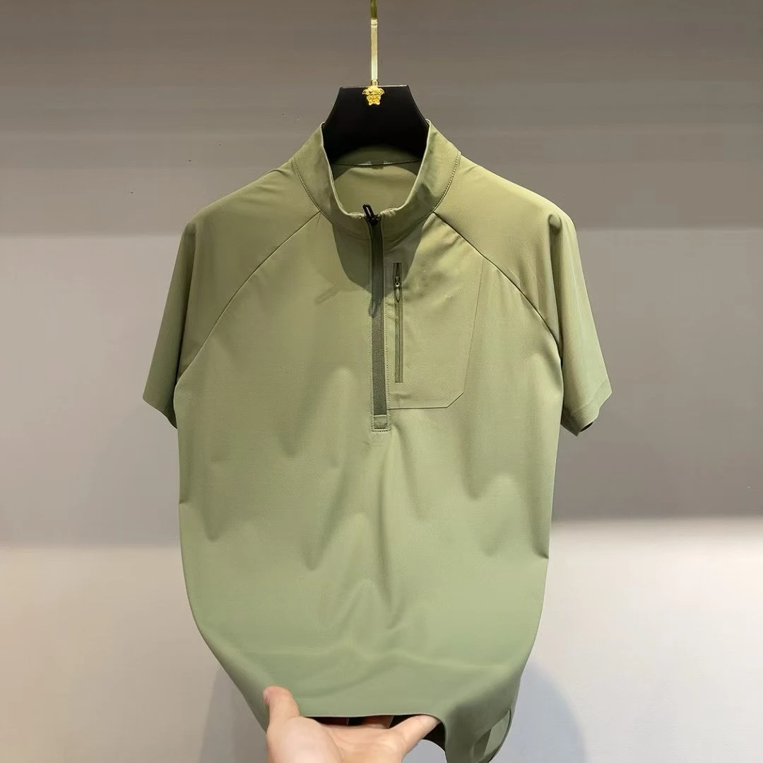 (茑)2半高领刺绣-新款1241户外无痕工艺茑速干立领半拉链半袖Ta