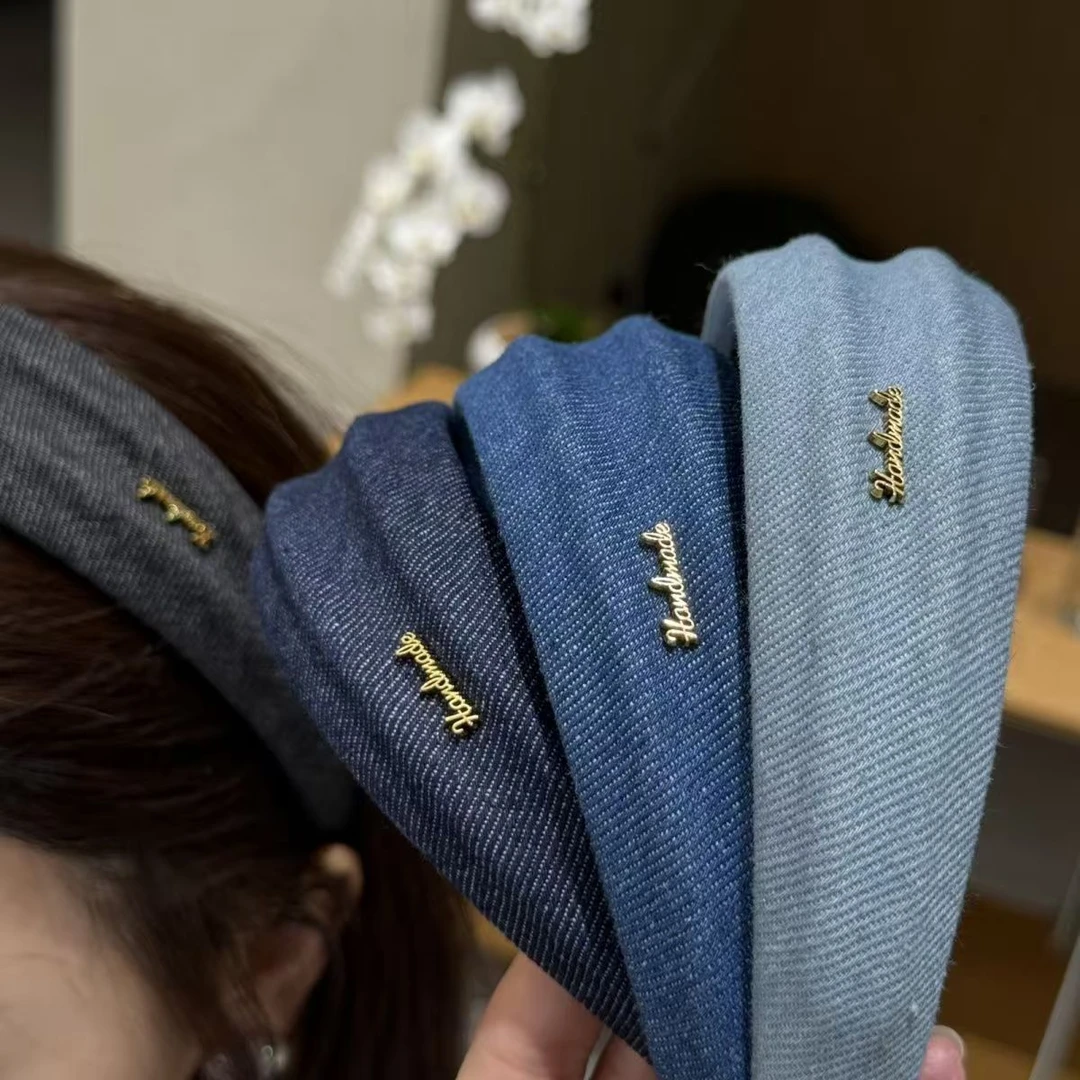 章若楠同款复古牛仔发箍高级感高颅顶宽边头箍头饰百搭新款发饰