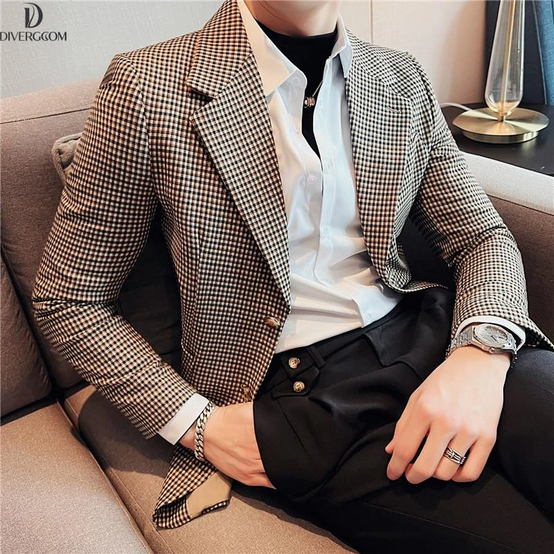DIIIVERGOM西装男高级感韩版修身优雅痞帅外套商务竖条纹弹力西服