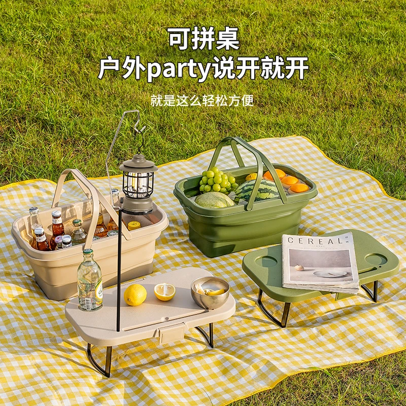 【西藏包邮】野餐篮户外便捷水果篮露营可折叠多功能带小桌板手提篮