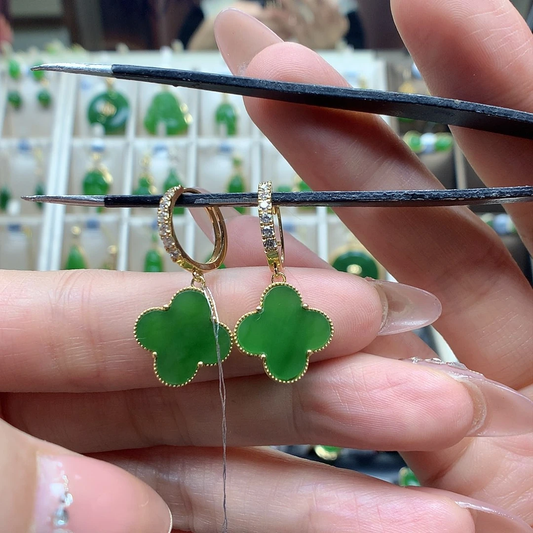 和田玉耳饰18K金镶嵌13.5