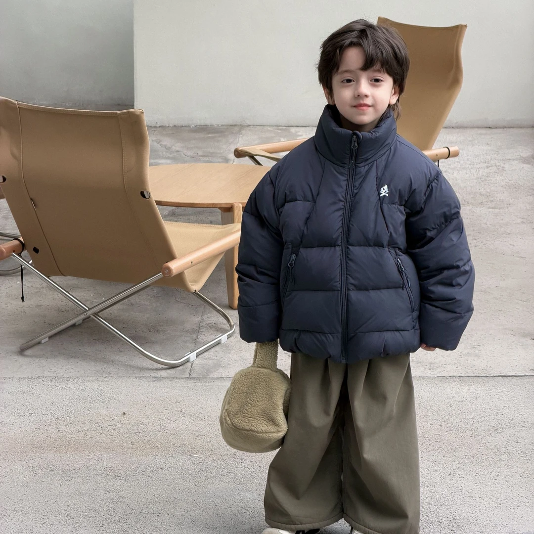 甜妈家 冬季新款儿童洋气韩版加厚羽绒服男女童立领90白鸭绒外套