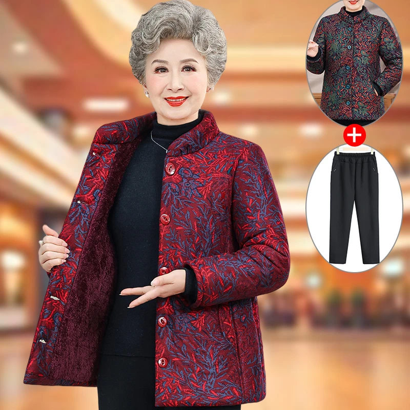 奶奶装花色棉衣中老年人冬装女棉袄妈妈棉服外套老人衣服加绒加厚