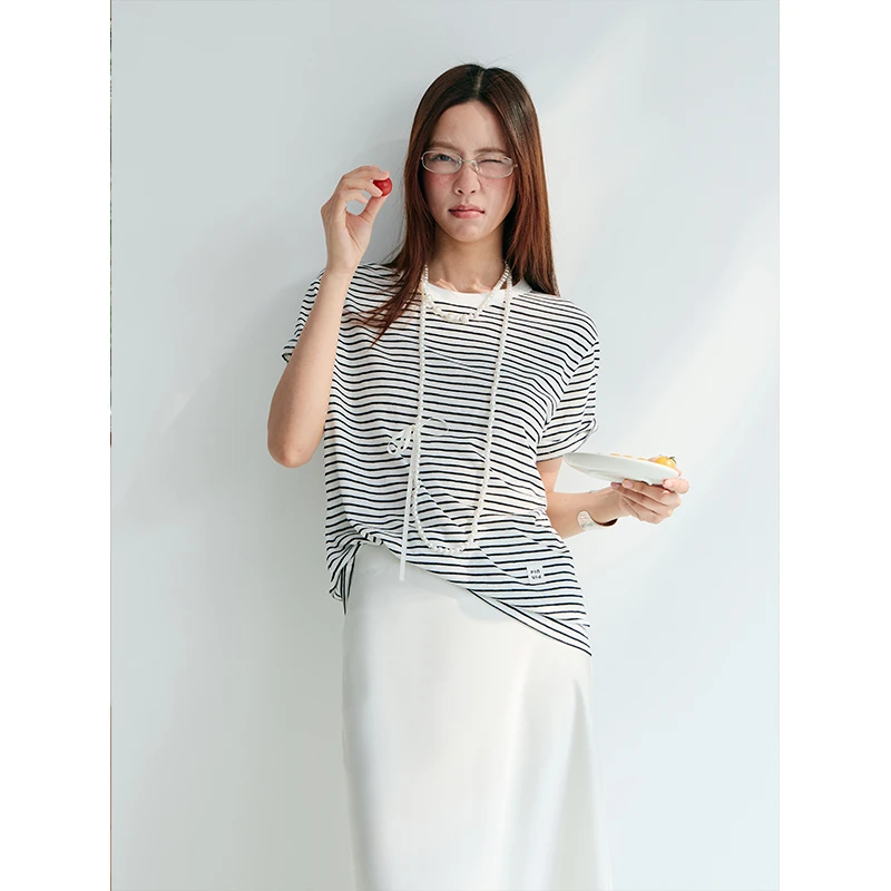 PINPINPLUS 夏季舒适自在简约条纹宽松T恤