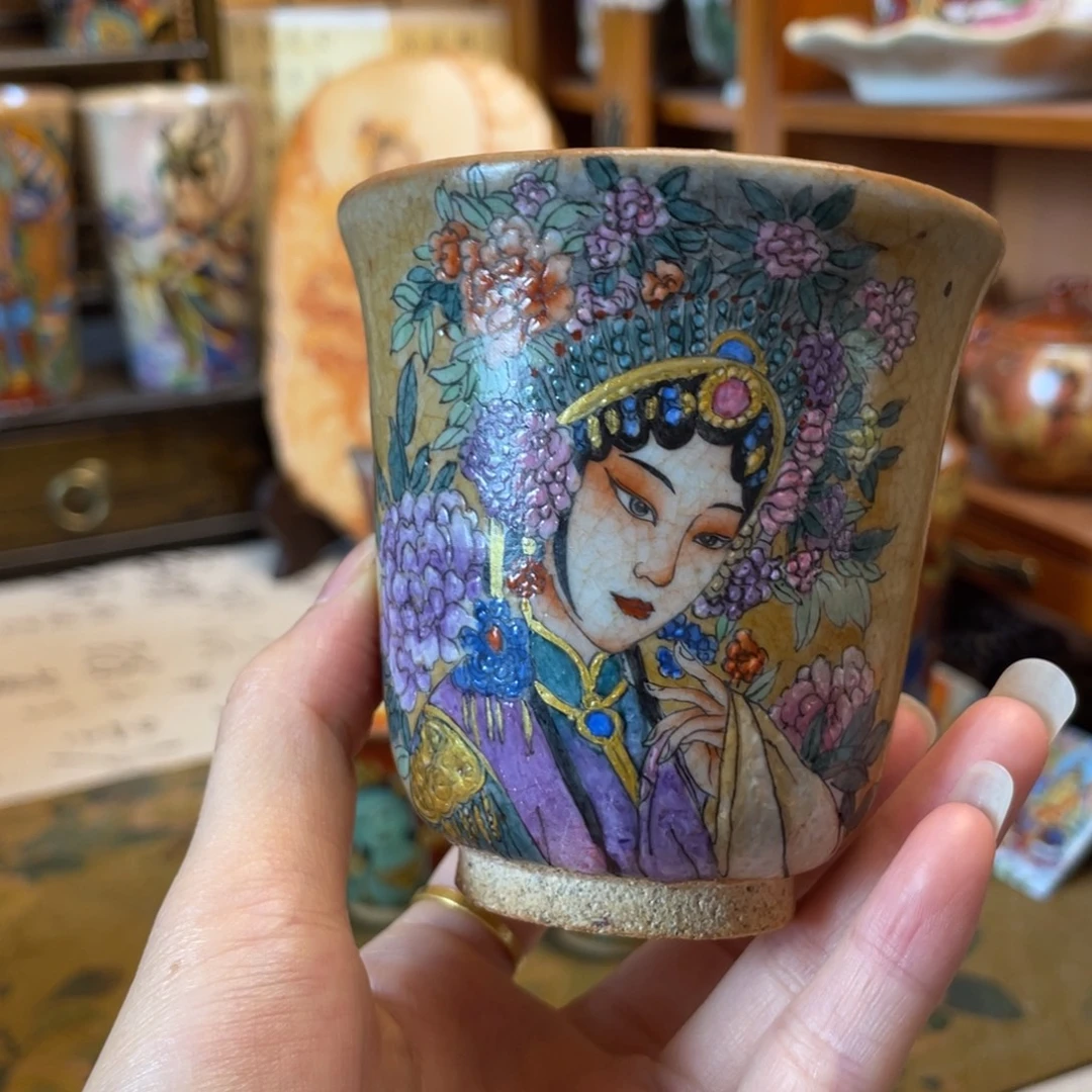 花旦手绘匣钵志野杯杯