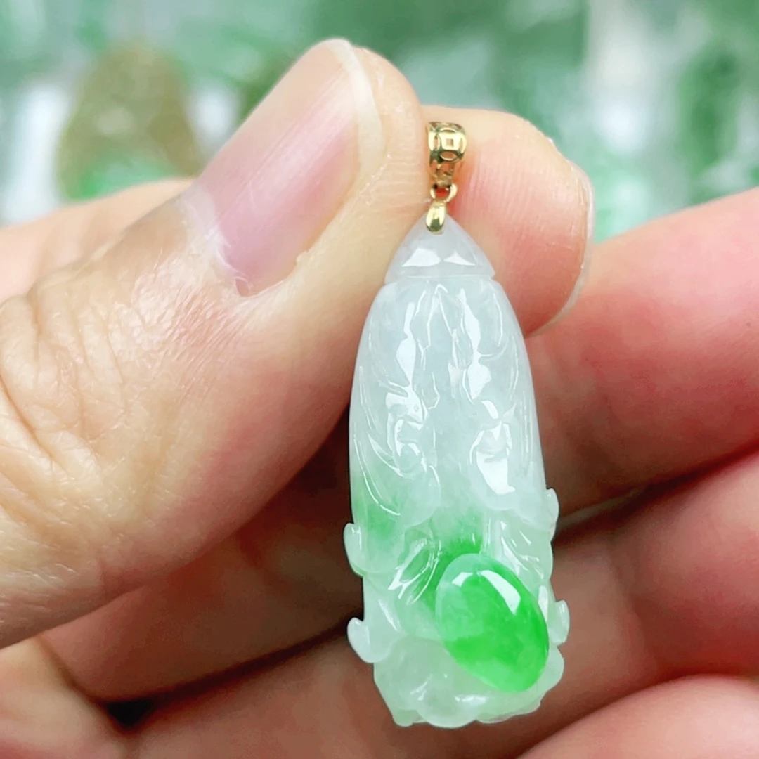 翡翠18K金镶嵌吊坠(不含链)