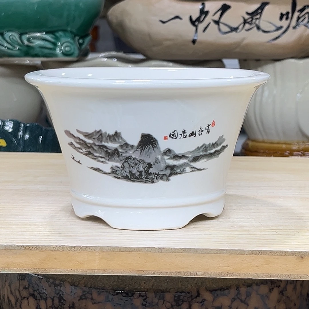 陶瓷绿植多肉微瑕贴花盆口径15*9