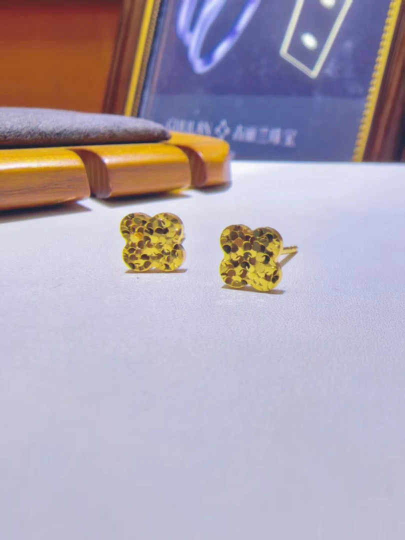 5G足金999 碎冰四花直针耳钉 时尚精致简约个性耳饰耳坠 古丽兰