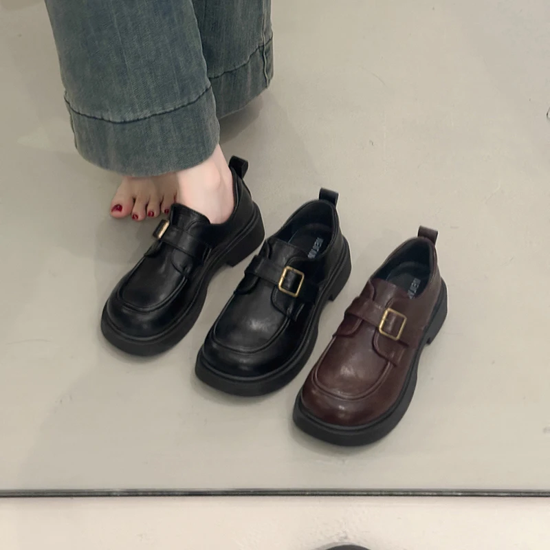 厚底小皮鞋女2025新款秋季英伦风时尚百搭一脚蹬乐福鞋玛丽珍单鞋