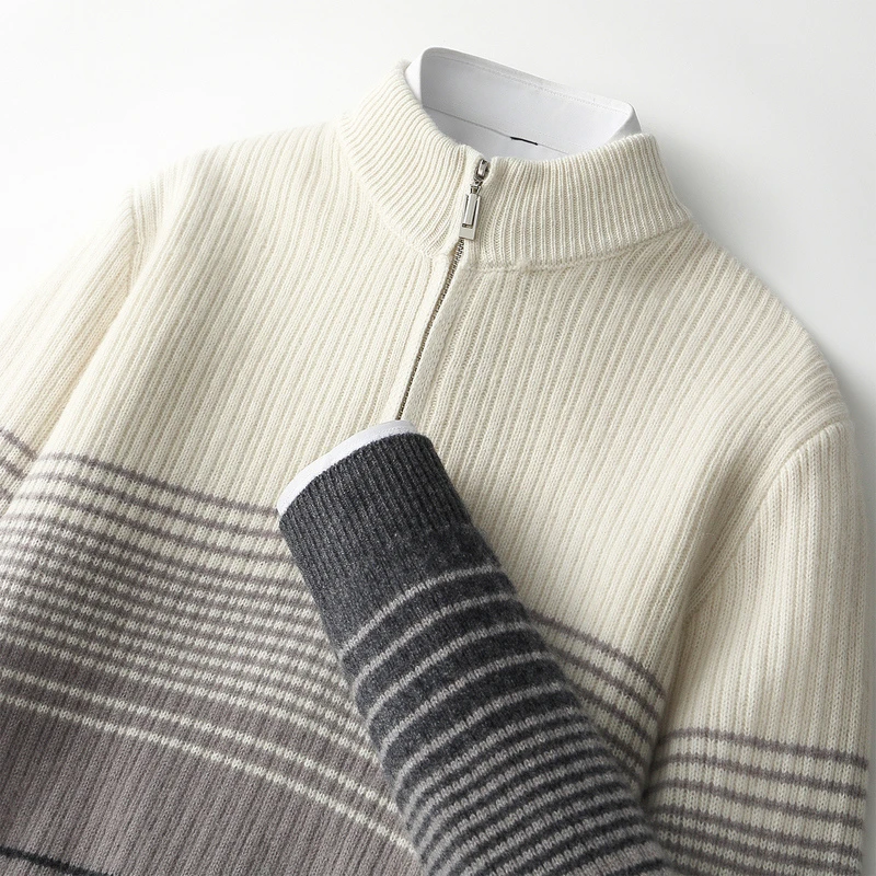 时尚大男生~90支100%羊毛七针双股加厚半拉链渐变时尚休闲羊毛衫S