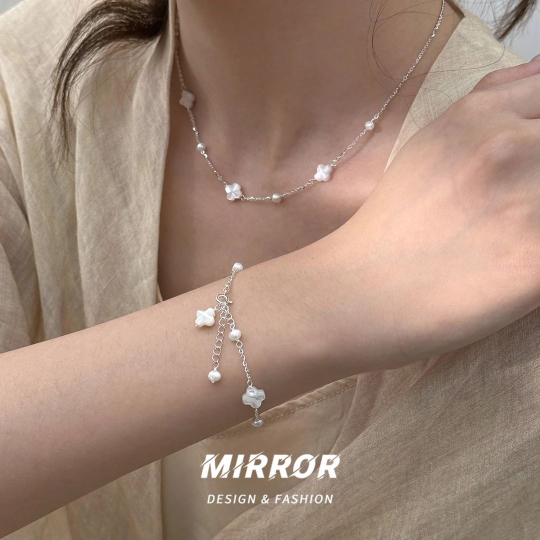 小麋人 坠链均925银 CS4526+CX5944四叶草手链项链女手饰锁骨链