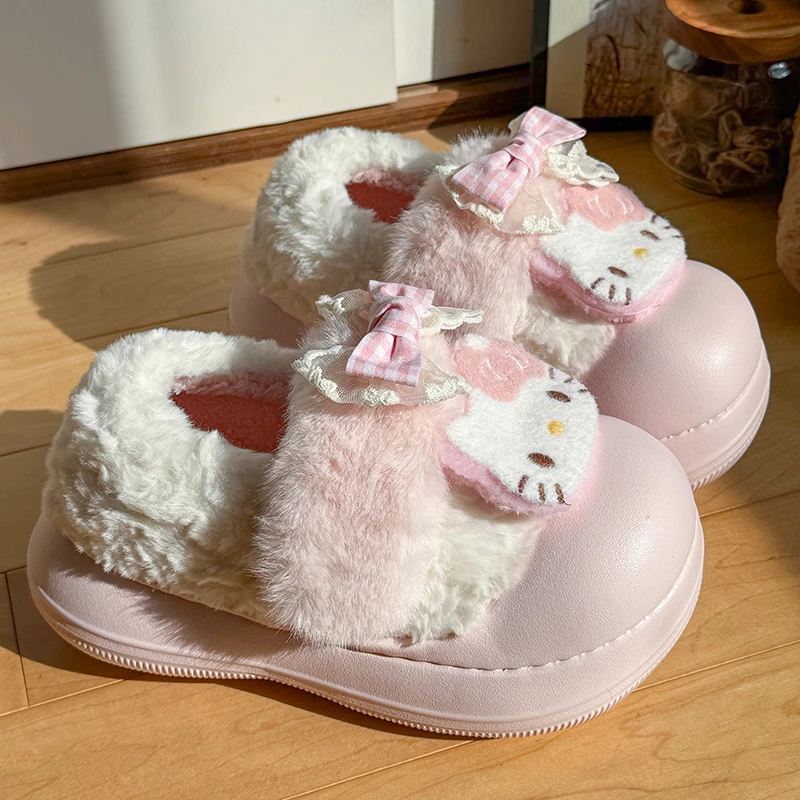 耍鞋 可爱卡通包跟棉鞋女学生冬天外穿加厚底防滑保暖毛毛棉拖鞋