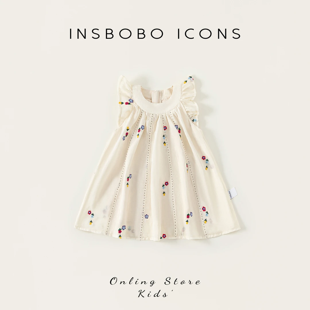 XQ25145【夏】儿童裙子（小飞袖纯色刺绣连衣裙）