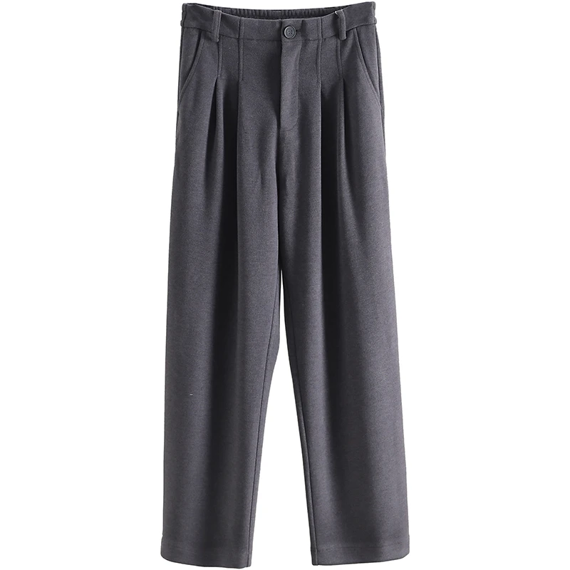 【伍莎-自营】背后松紧腰压皱小直筒休闲裤#RDT48K001