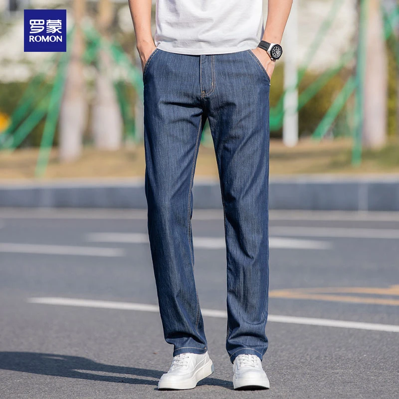罗蒙夏季长裤薄款直筒裤牛仔裤商务男裤弹力男士百搭简约港风裤子