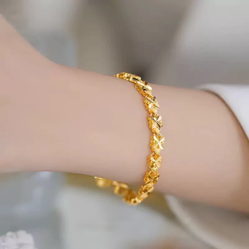 铜合金手链 新款幸运爱心四叶草手链大方高级百搭时尚气质1091